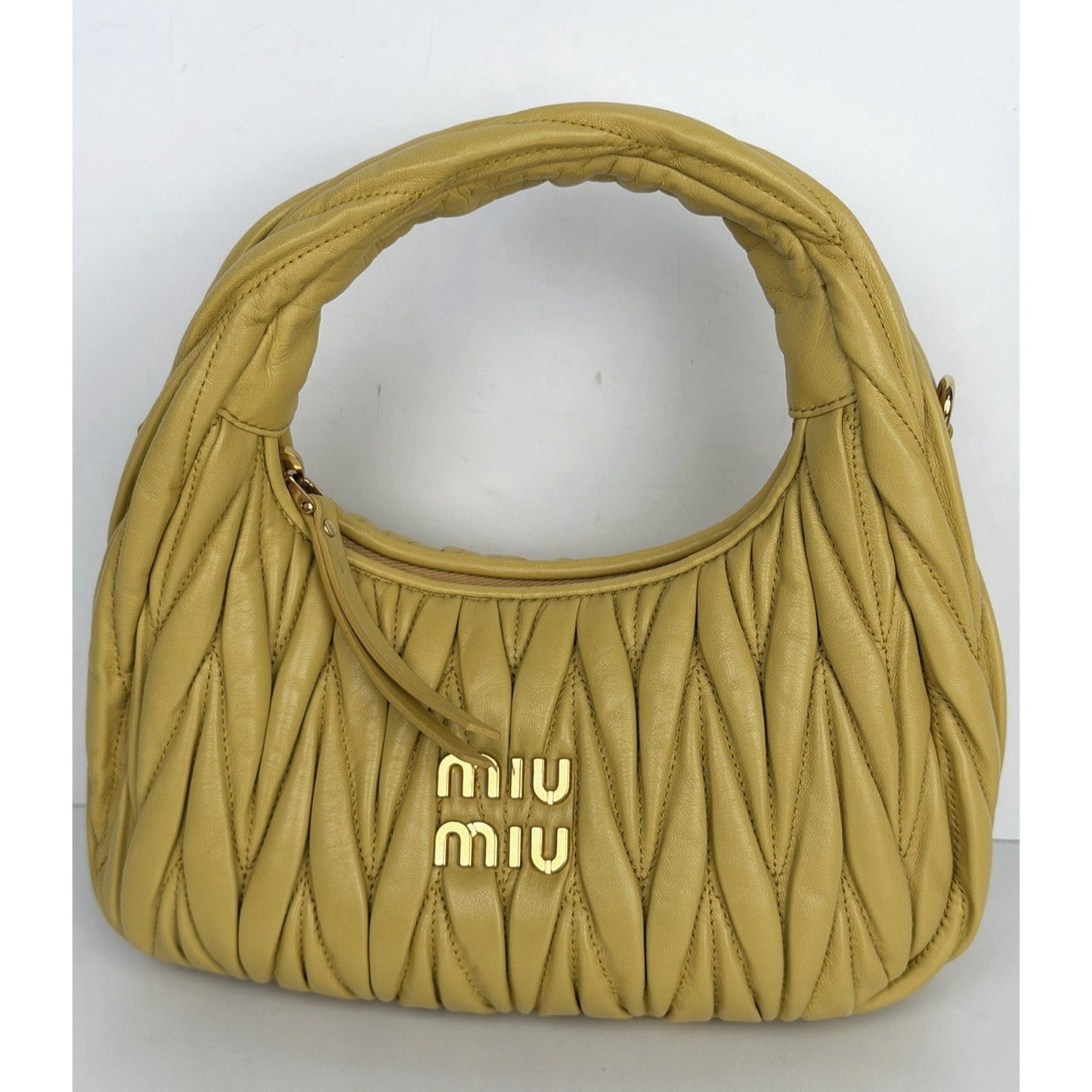 Miu Miu Wander Matelasse Nappa Leather Hobo Bag Small in Yellow
