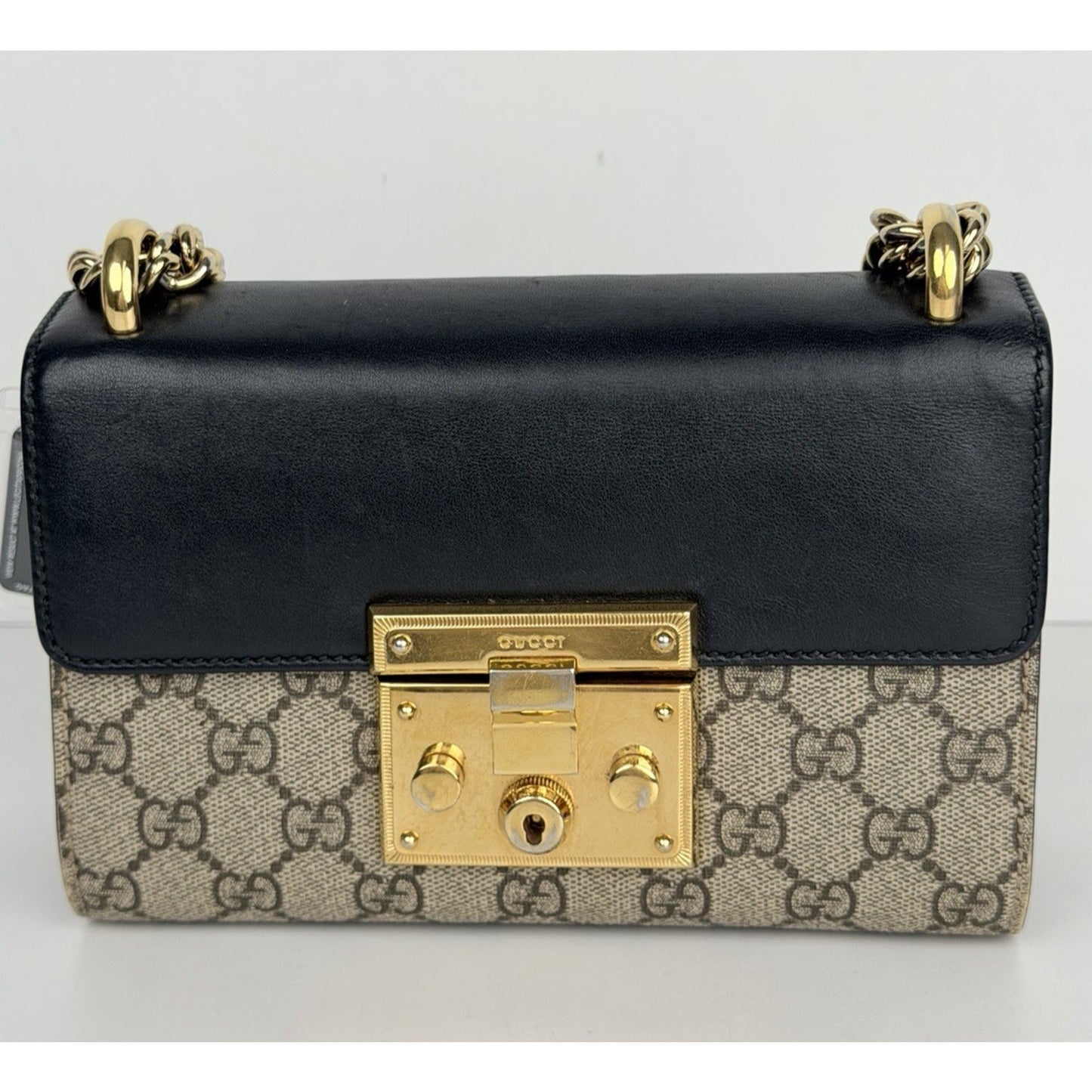 Gucci Padlock Small GG Supreme Shoulder Bag Beige Canvas and Black Leather S08
