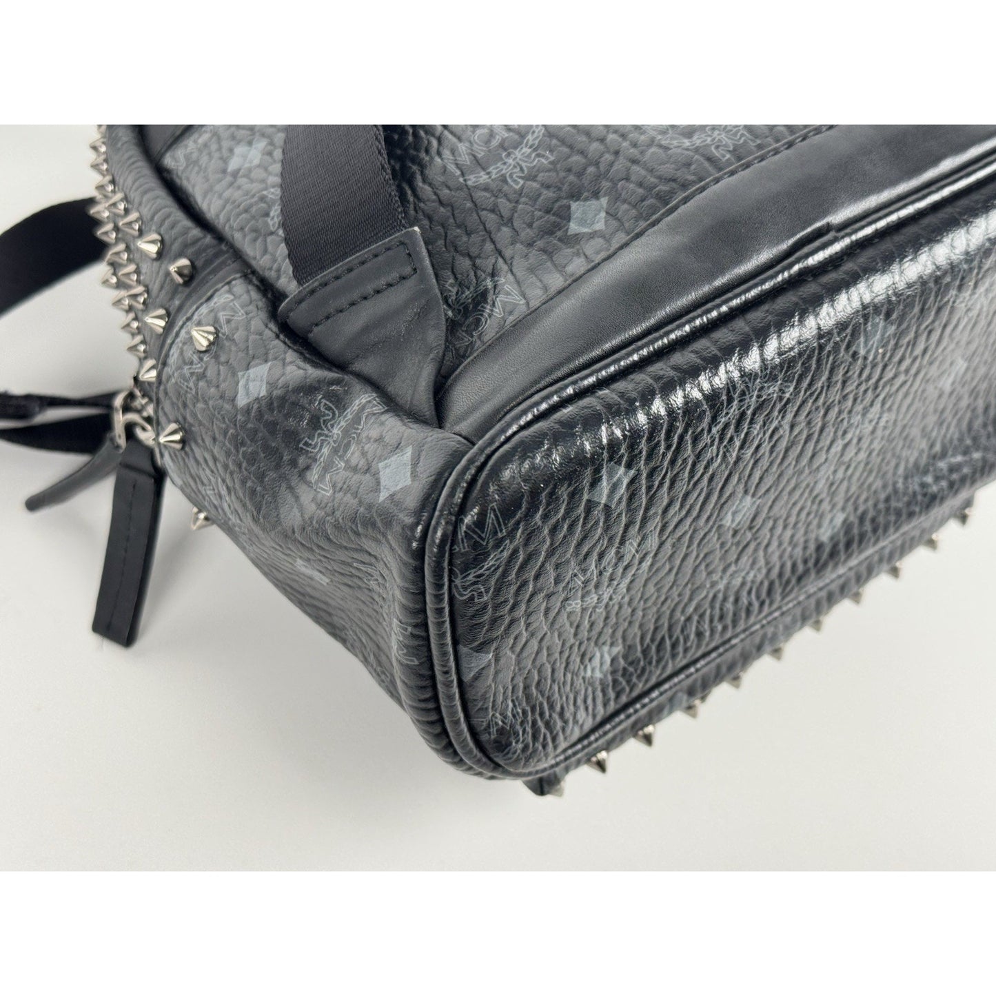 MCM Pearl Stud Stark Backpack in Black Grained Leather B-1