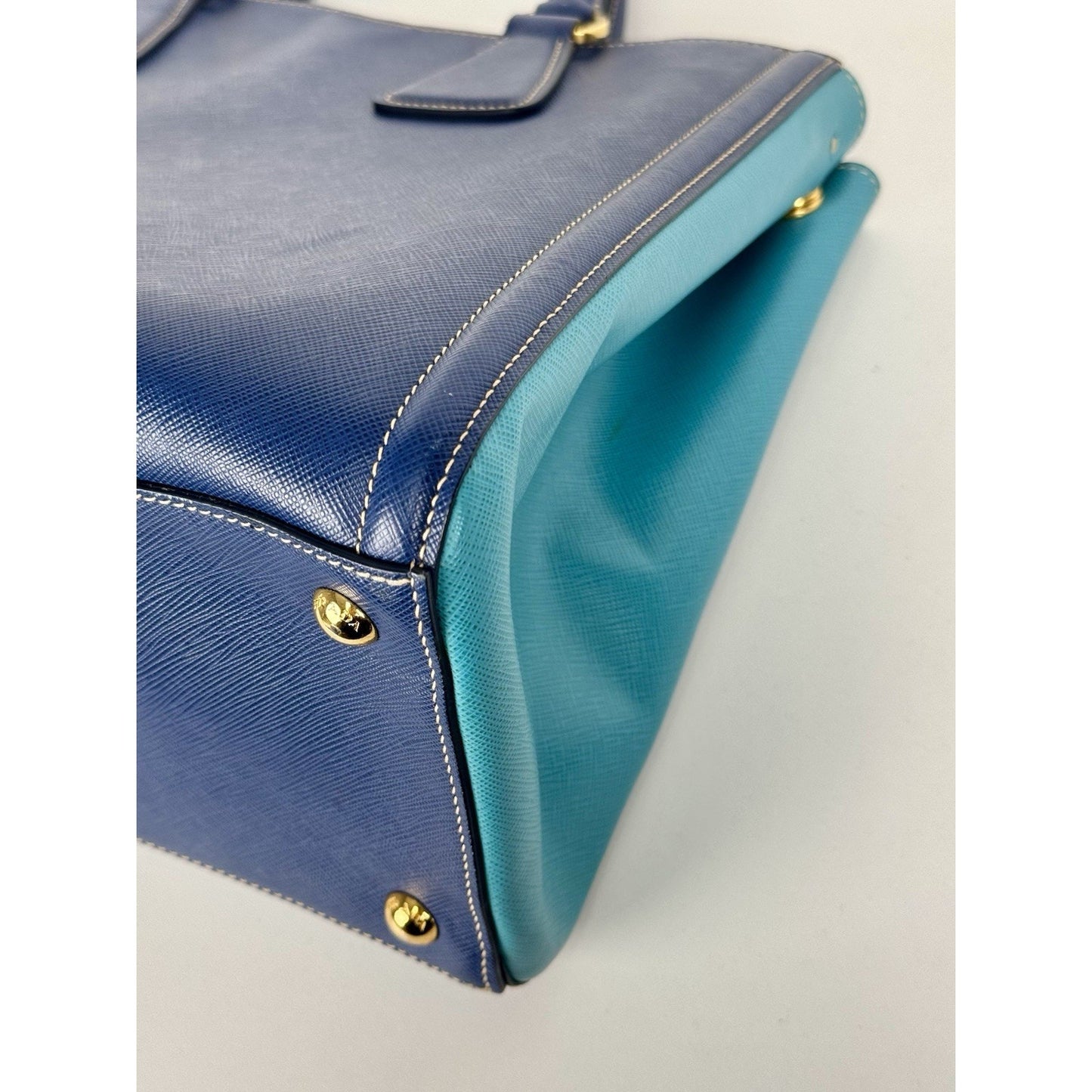 Prada Galleria Saffiano Lux Leather Two Tone Blue Tote C-9