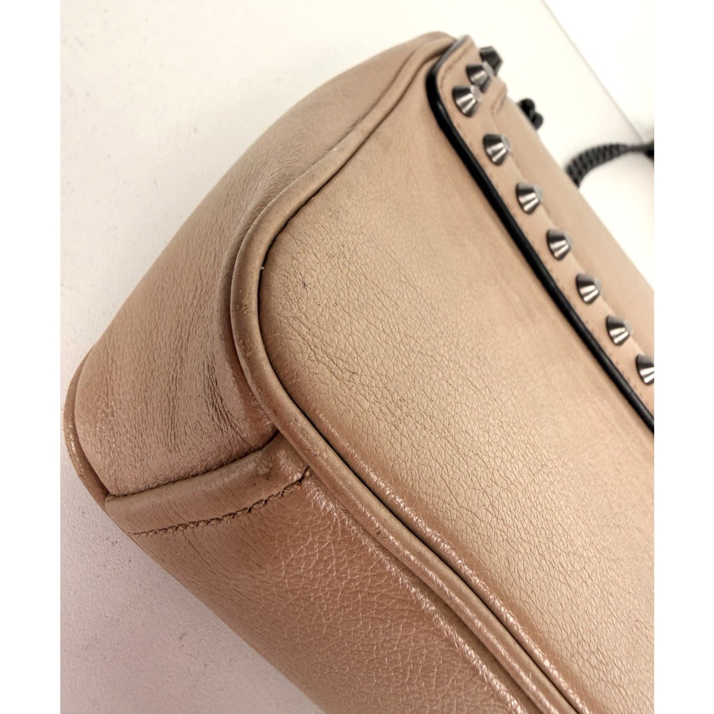 Prada Pattina Glace Studded Crossbody Bag in Neutral Calfskin Leather S-19