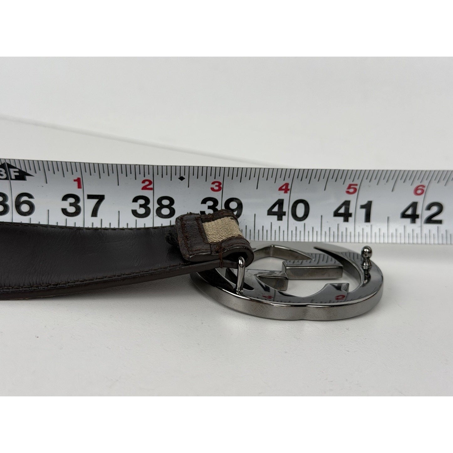 Gucci Interlocking G Belt Beige&Ebony GG Canvas & Dark Brown Leather Trim K1
