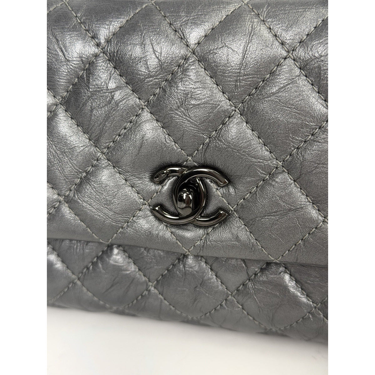 Chanel Coco Handle Flap Bag Small in Charcoal Gray Aged Calfskin Leather 2019 C4