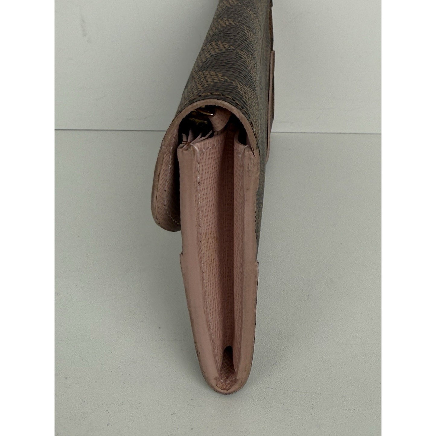 Louis Vuitton Damier Ebene Caïssa Wallet Rose Ballerine with Gold Hardware