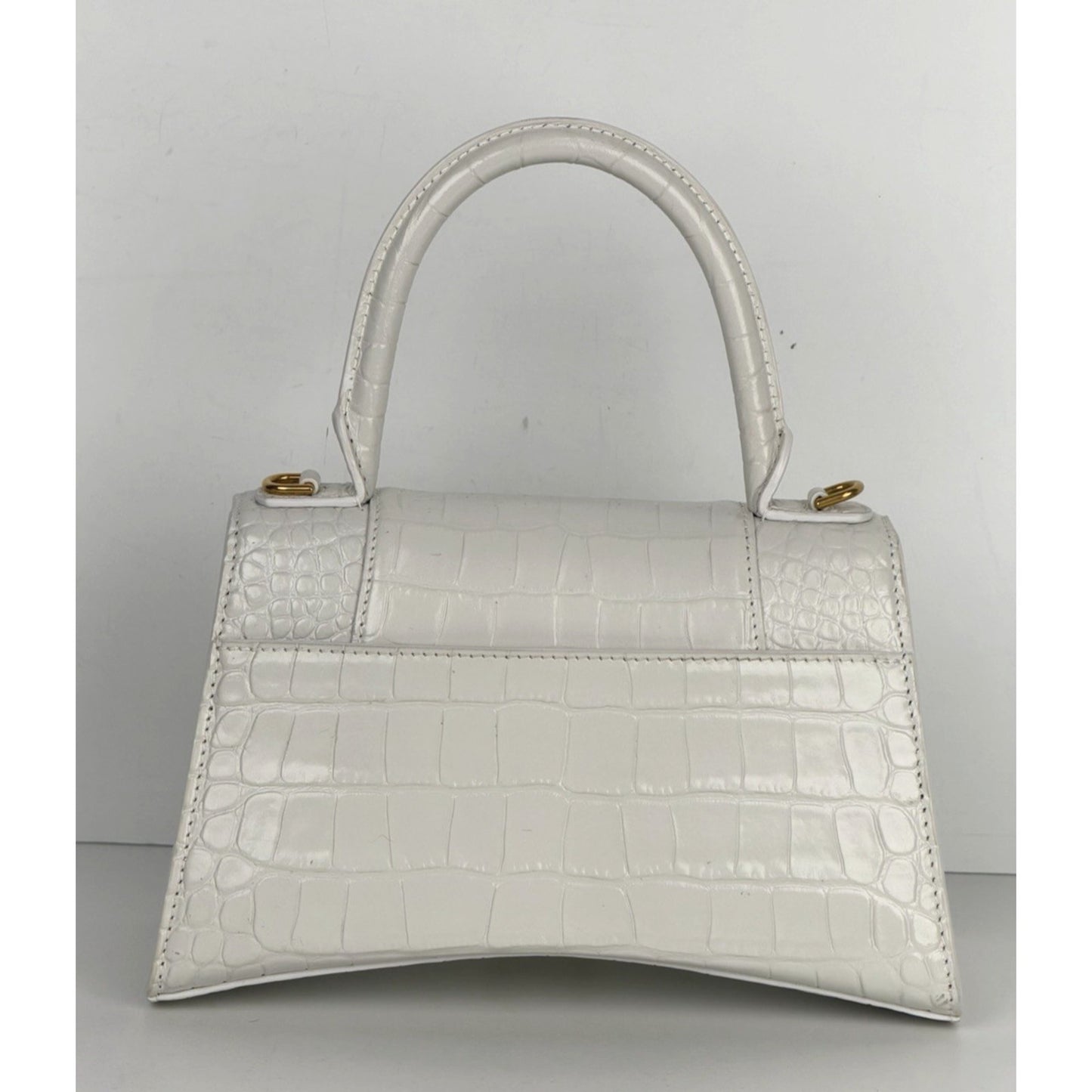 Balenciaga Small Hourglass Bag in White Crocodile-Embossed Leather S18