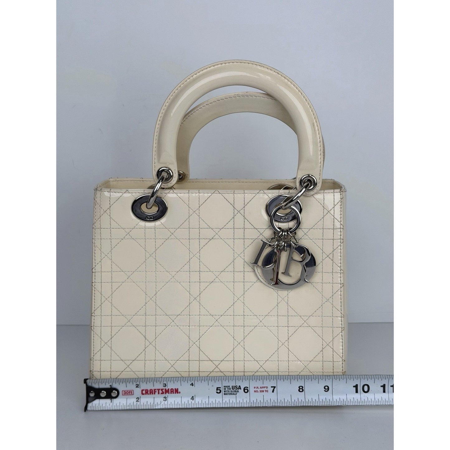 Christian Dior Lady Dior Medium Bag in Beige Patent Cannage Leather C9