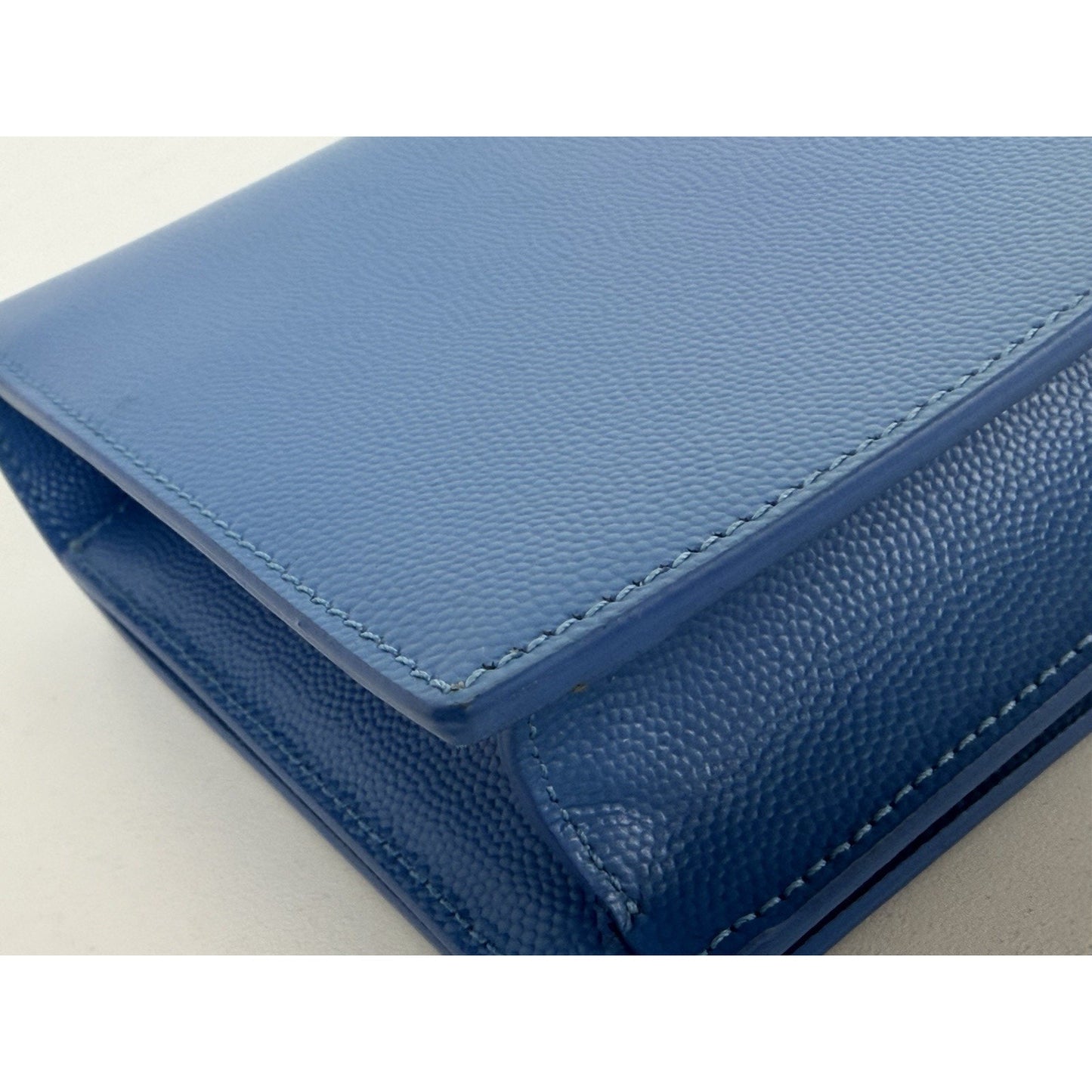 Saint Laurent Monogram Cassandre Clutch Bag in Blue Grain de Poudre Leather S-13
