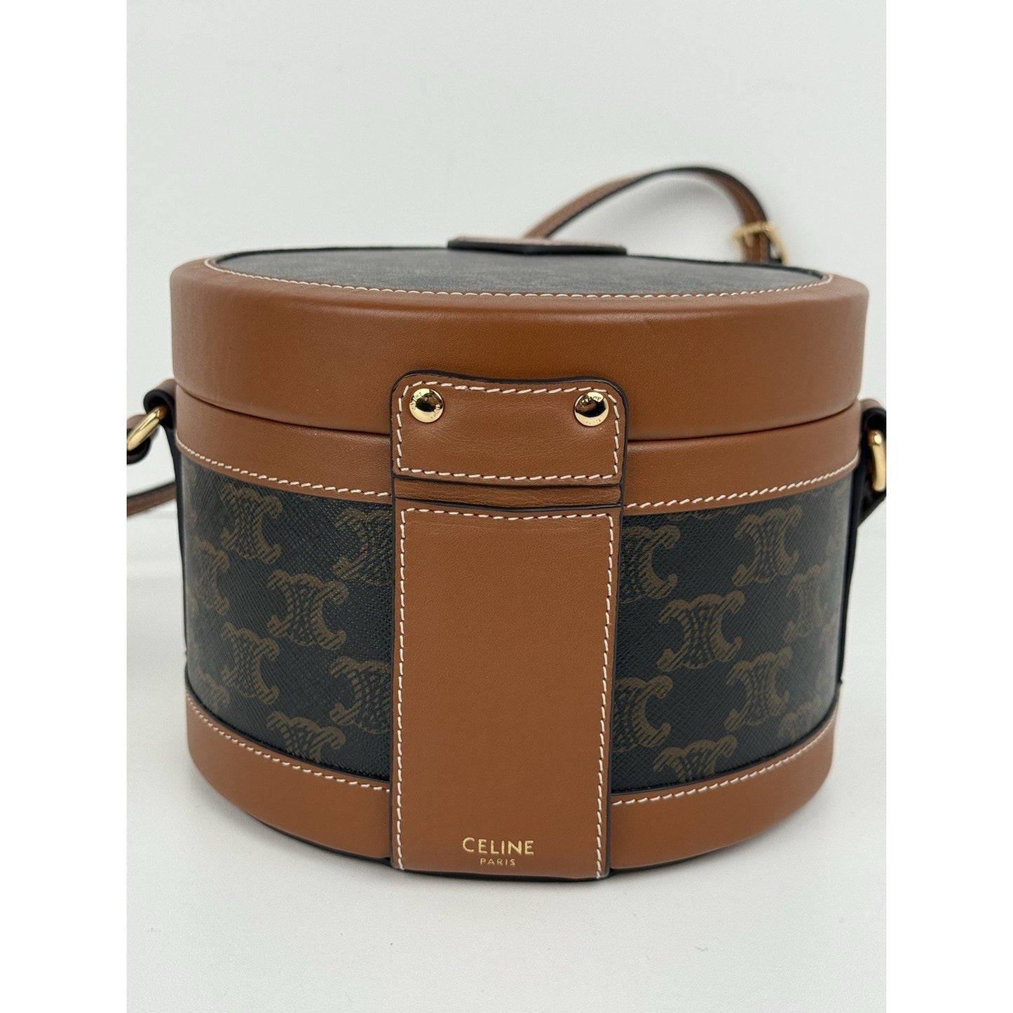 Celine Triomphe Tambour Brown Leather Shoulder Bag