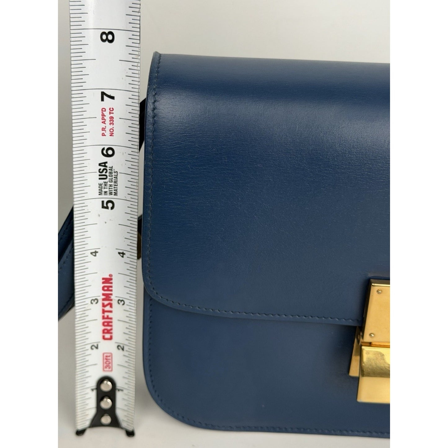 Celine Classic Box Bag Medium Blue Calfskin Leather Gold-Tone Hardware R1