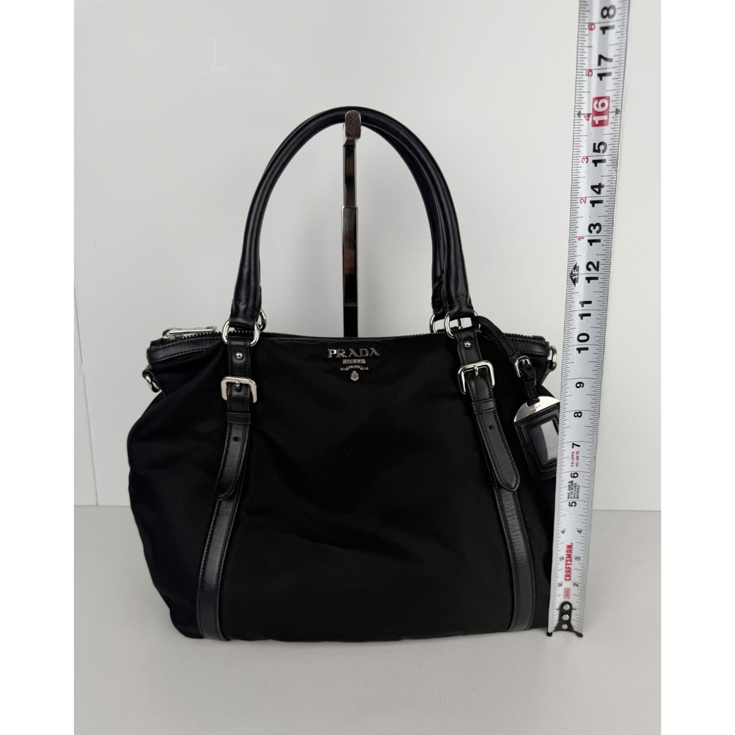 Prada Tessuto Top-Handle Bag Medium in Black Nylon with Silver Hardware S-12