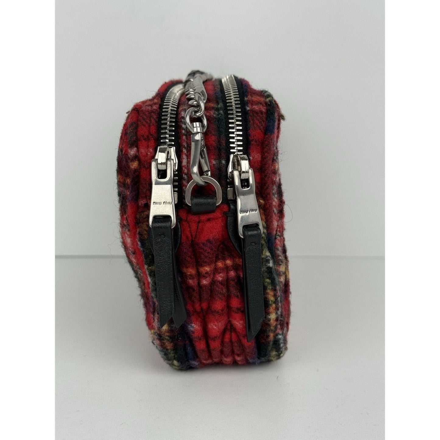 Miu Miu Tartan Matelassé Double Zip Chain Bag Red