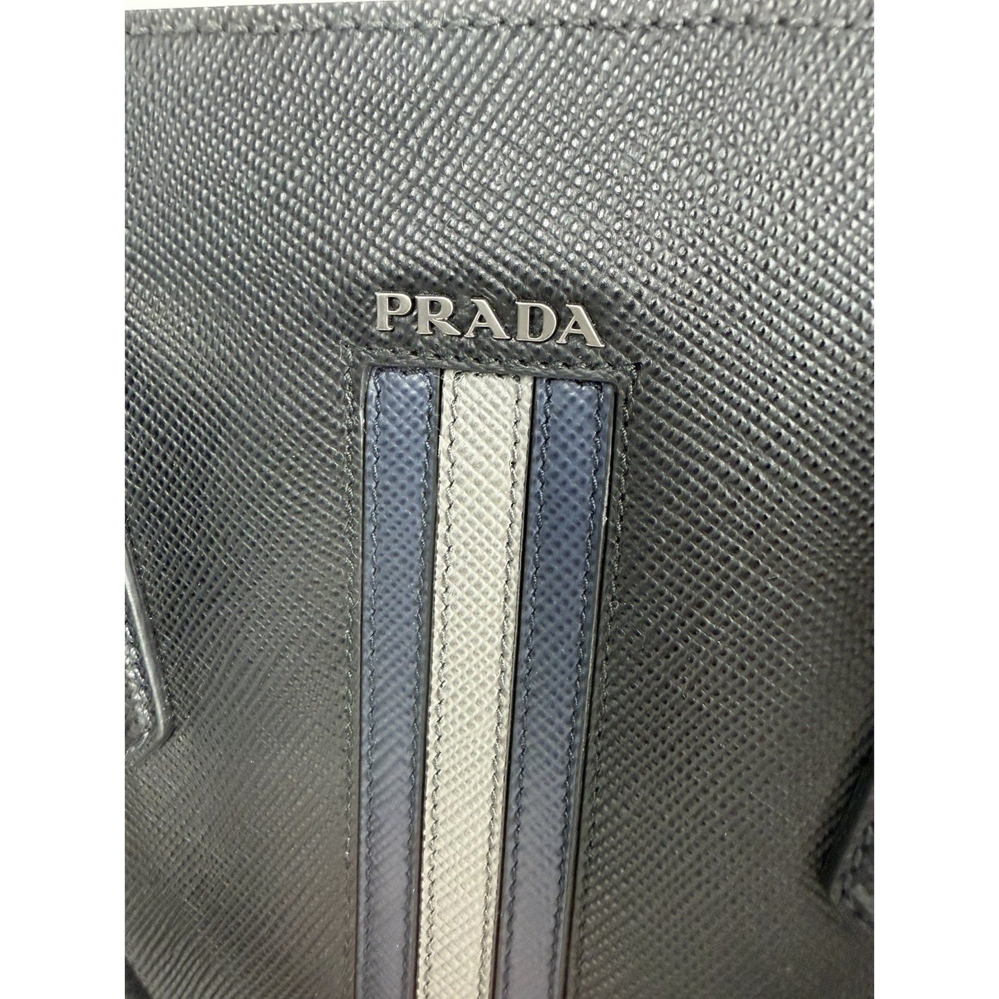 Prada Web Stripe Vertical Tote Bag Large in Black Saffiano Leather S-12