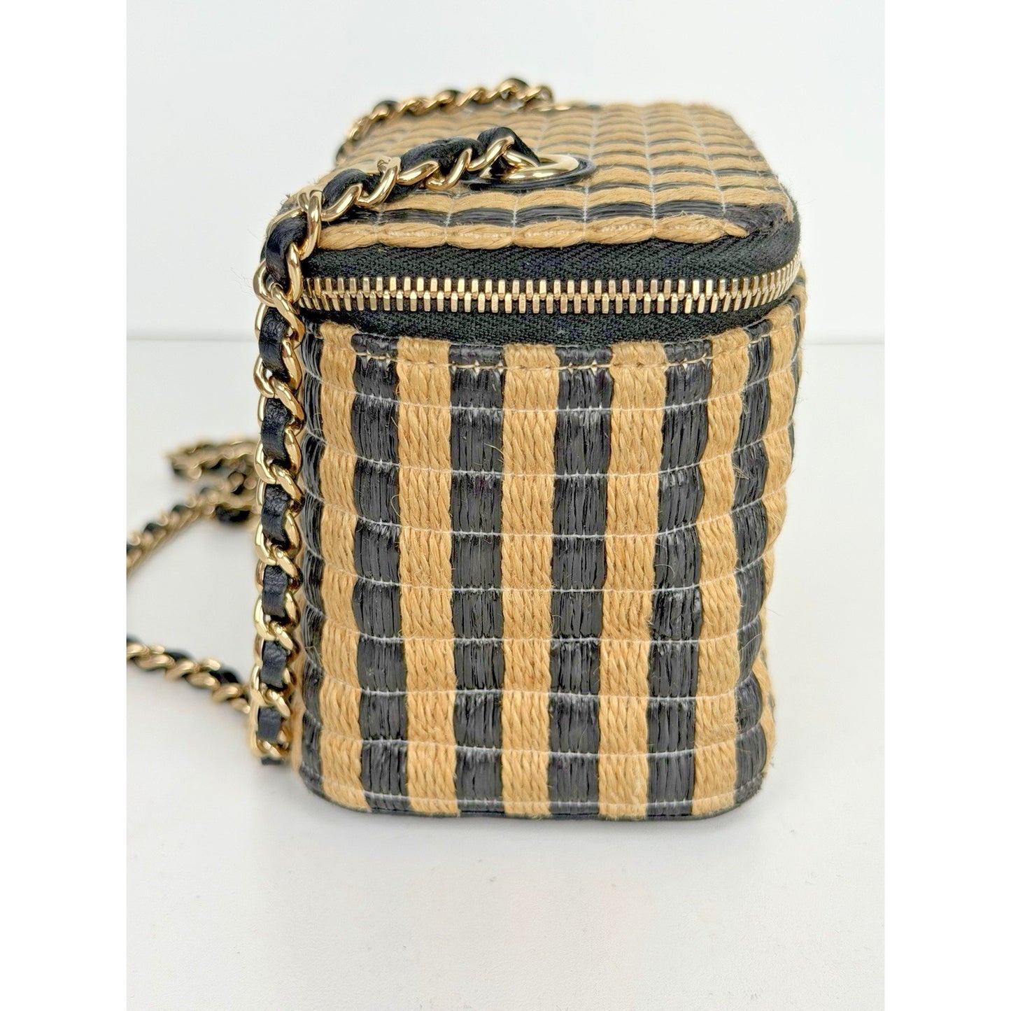 Chanel Classic Vanity Case with Chain Striped Raffia and Jute Small