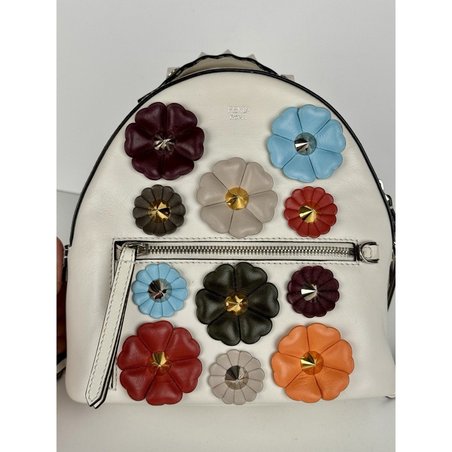 Fendi Flowerland Mini Backpack White Multicolor Leather C-6