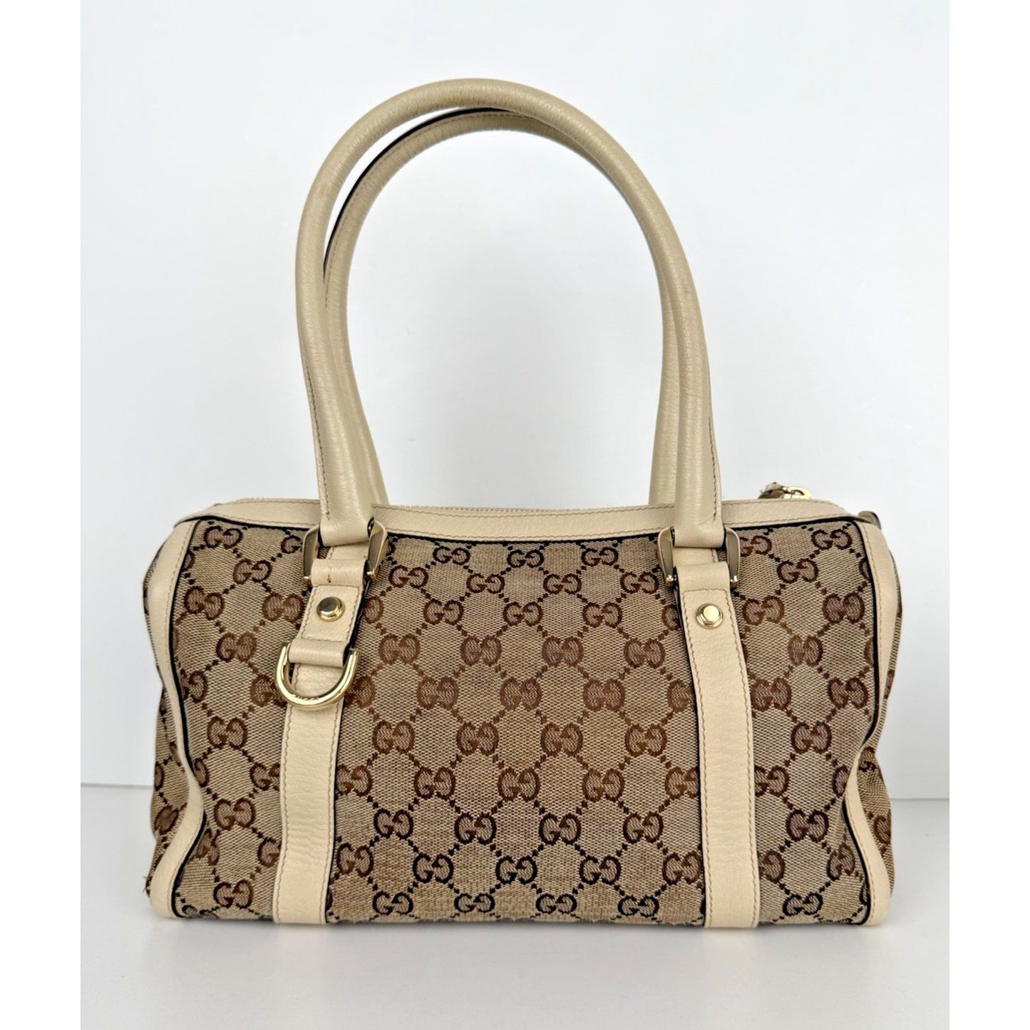 Gucci Abbey Boston Shoulder Bag Small Vintage in Brown GG Monogram Canvas S05