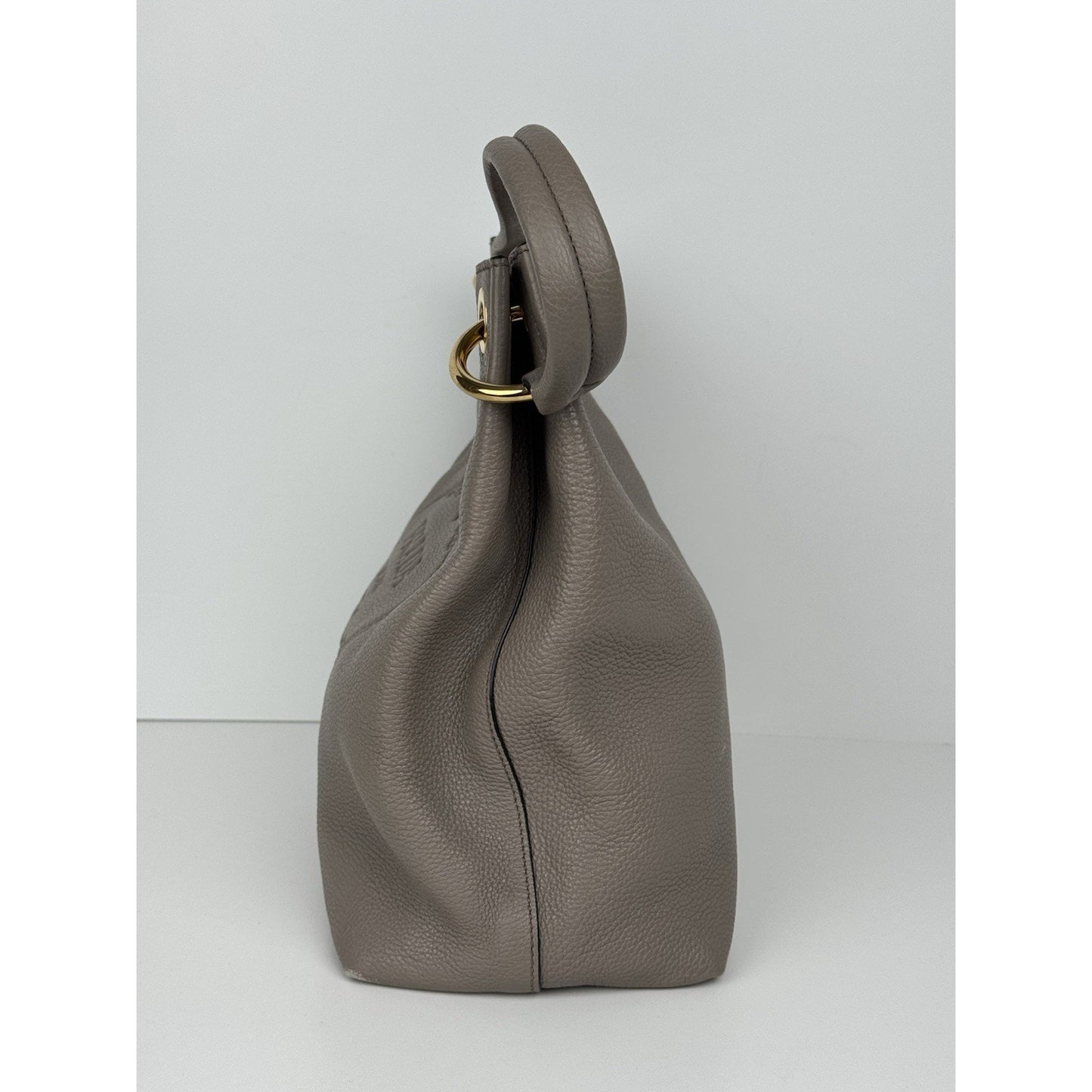 Prada Vitello Phenix Taupe Leather Logo Hobo Shoulder Bag