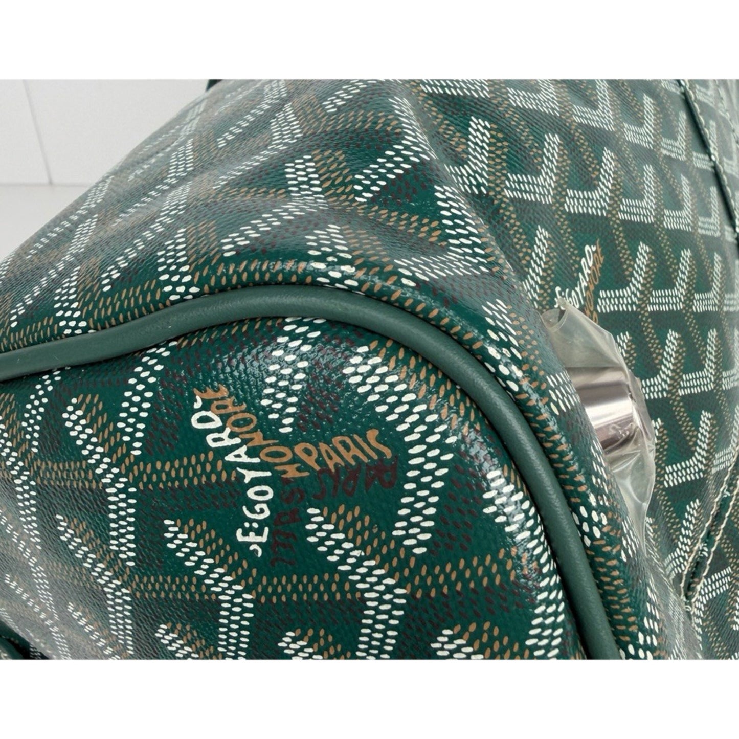 Goyard Boston 45 Travel Bag in Green Goyardine Canvas with Leather Trim