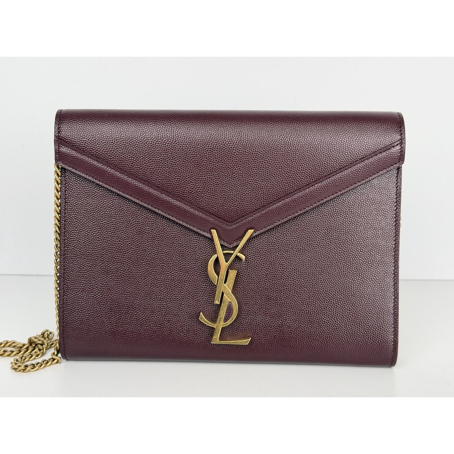 Saint Laurent Cassandra Medium Chain Shoulder Bag Burgundy Leather S2