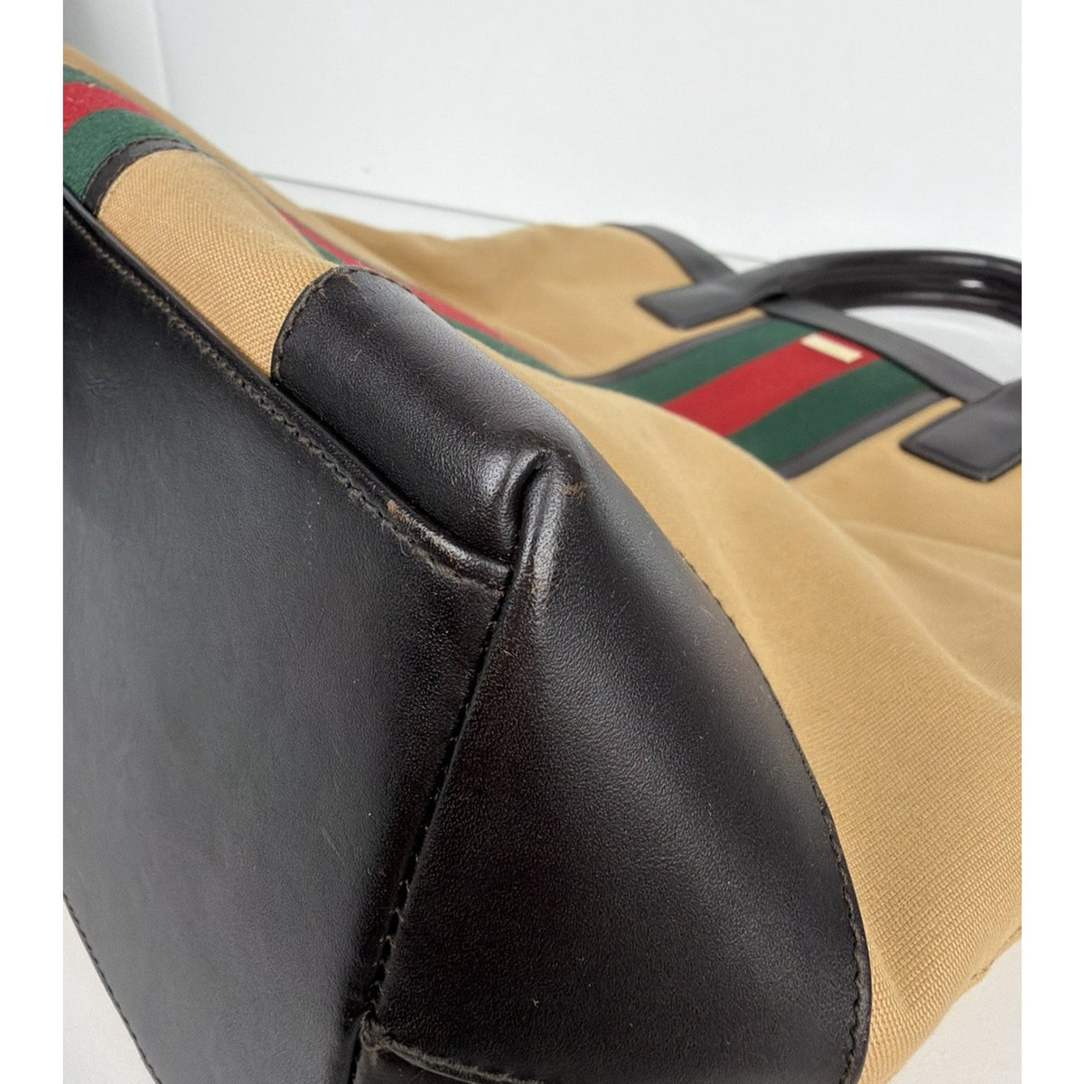 Gucci Web Canvas Vertical Tote Bag in Beige Vintage S-06