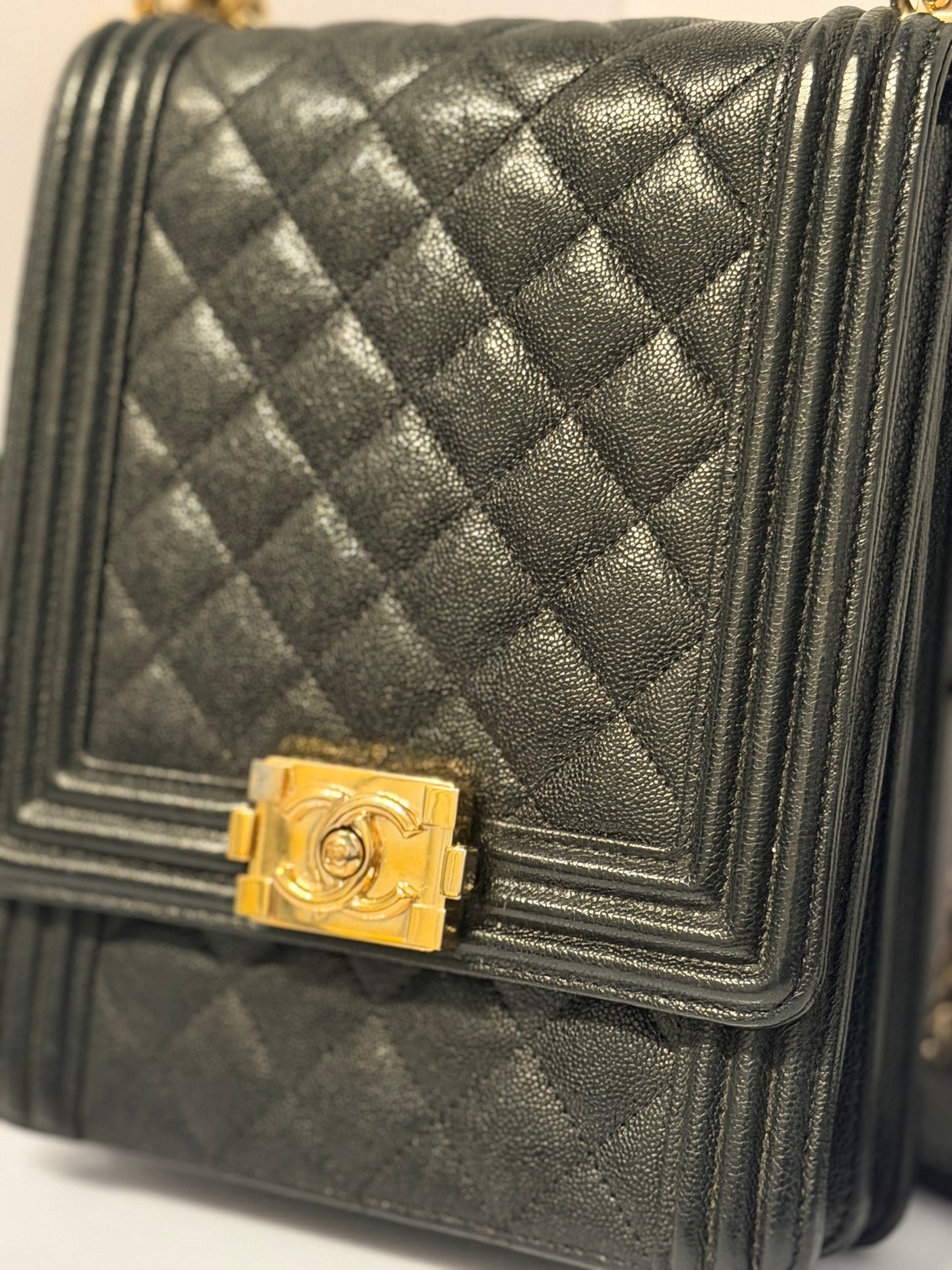 Chanel Quilted North South Boy Flap Shoulder Bag Black