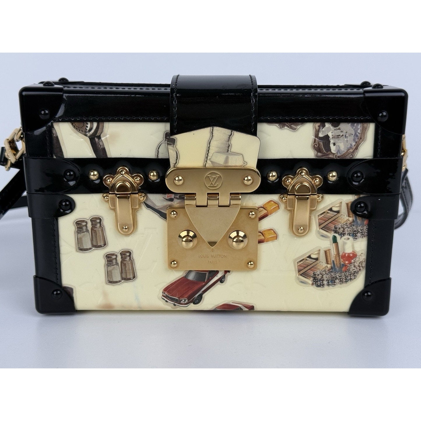 Louis Vuitton Petite Malle Vernis Stickers Patent Leather Women's Crossbody Bag