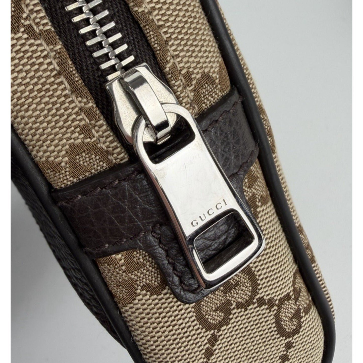 Gucci GG Monogram Belt Bag in Brown & Beige Canvas & Leather Trim S06