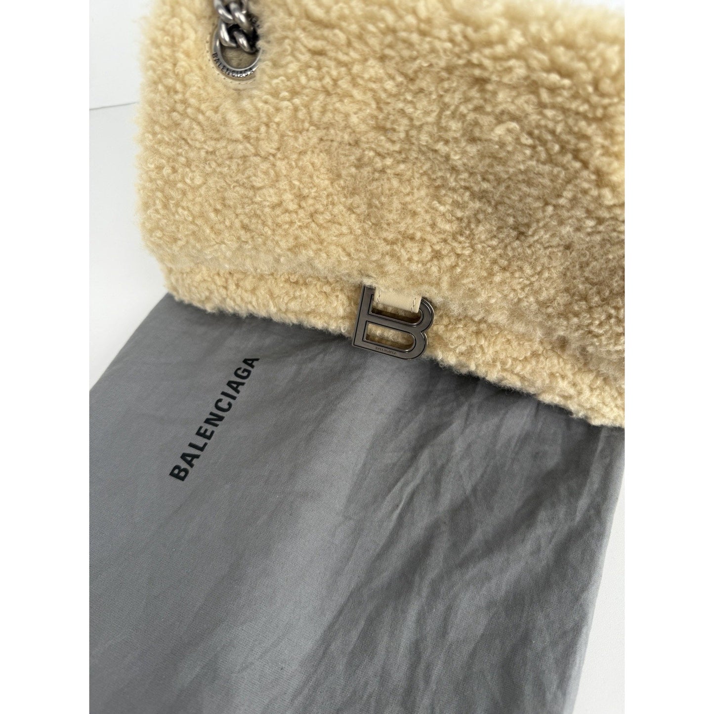 Balenciaga Crush Small Chain Bag in Beige Curly Fake Shearling E7