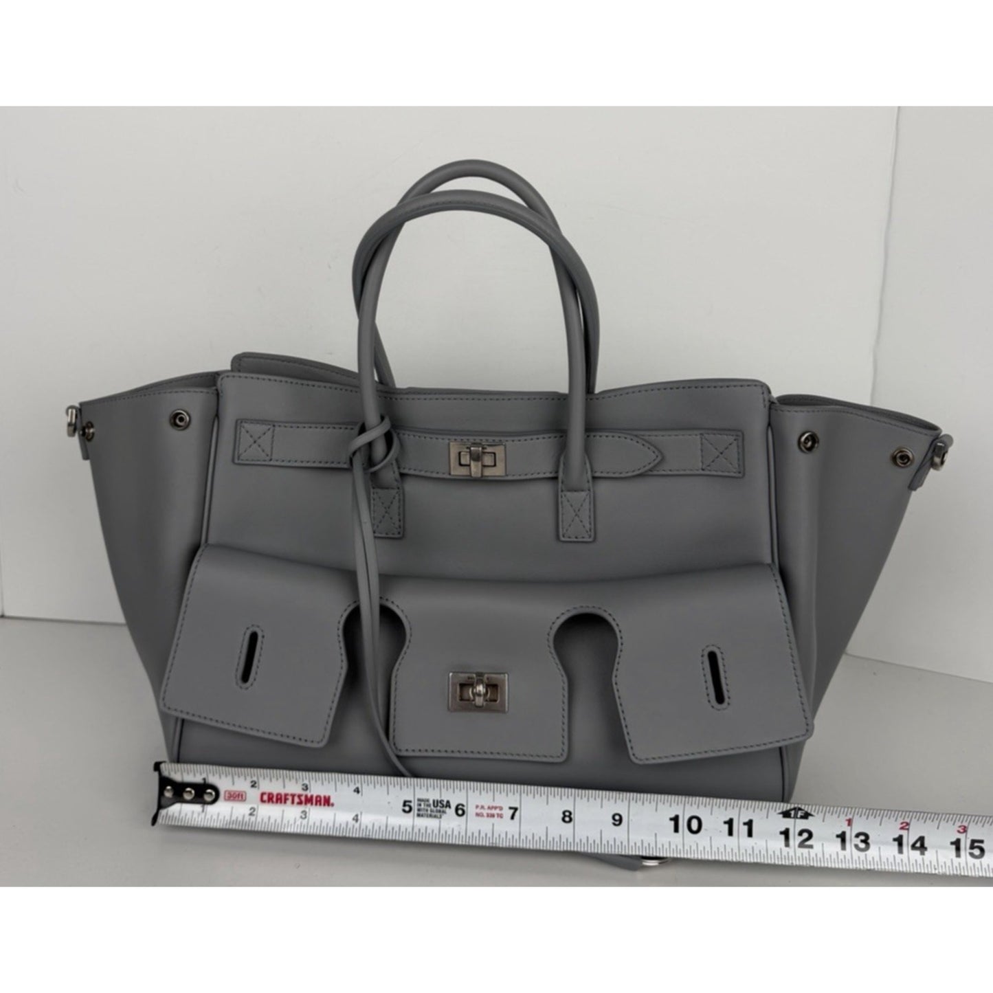 Balenciaga Smooth Calfskin Small Bel Air Carry All Bag in Cloud Grey Leather E7
