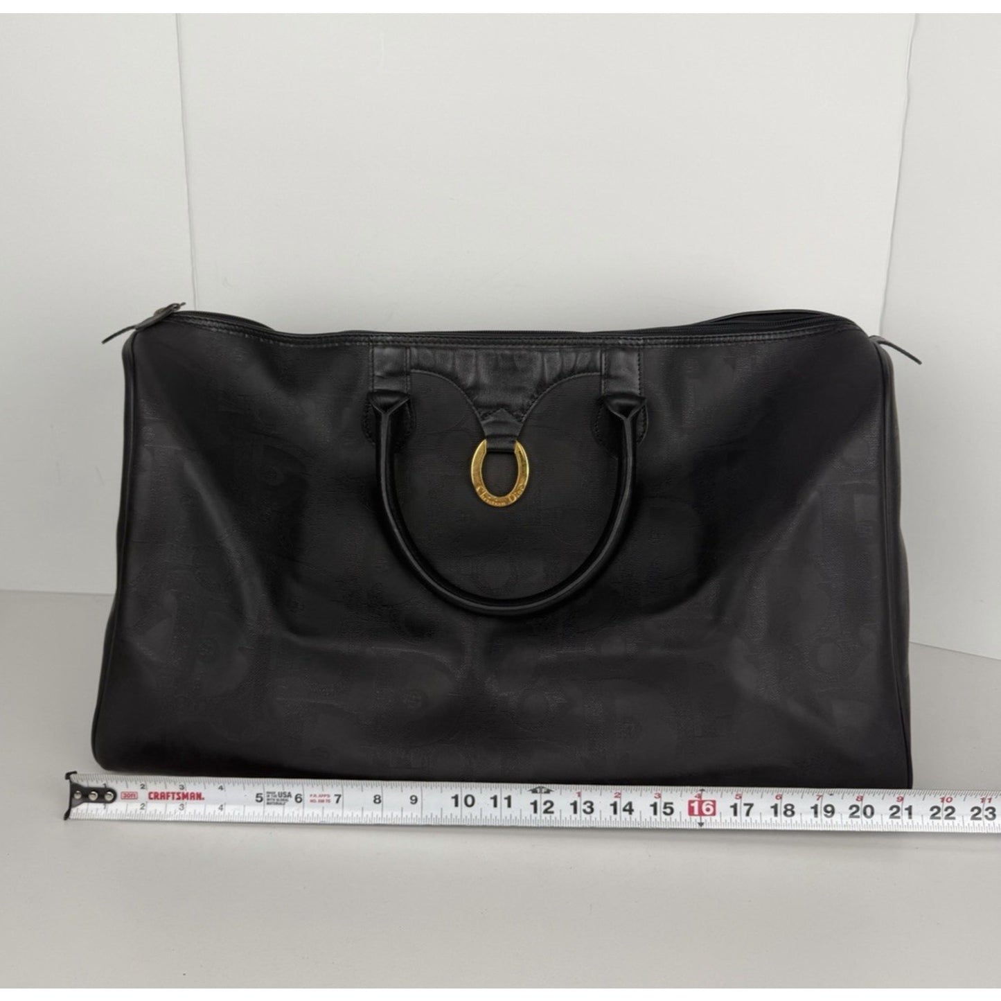 Christian Dior Trotter Boston Travel Duffel Bag Vintage in Black Leather S
