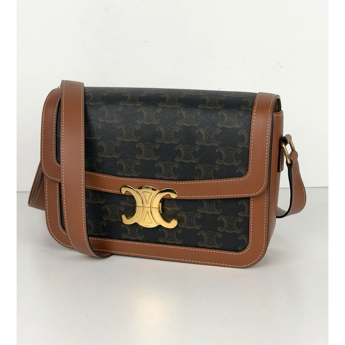 Celine Classique Triomphe Shoulder Bag Medium in Brown Monogram Coated Canvas C1