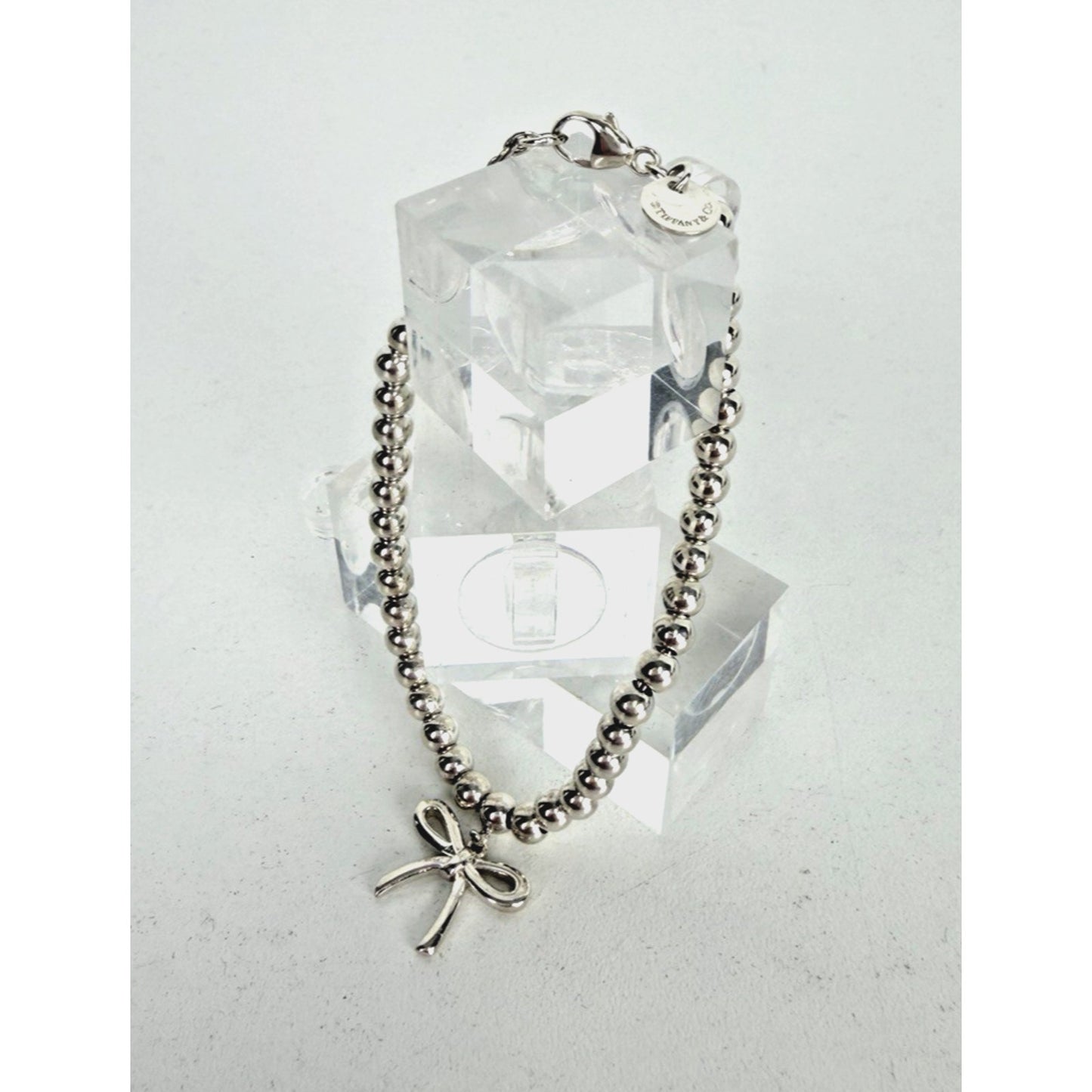 Tiffany & Co. Sterling Silver Bow Charm Beaded Bracelet
