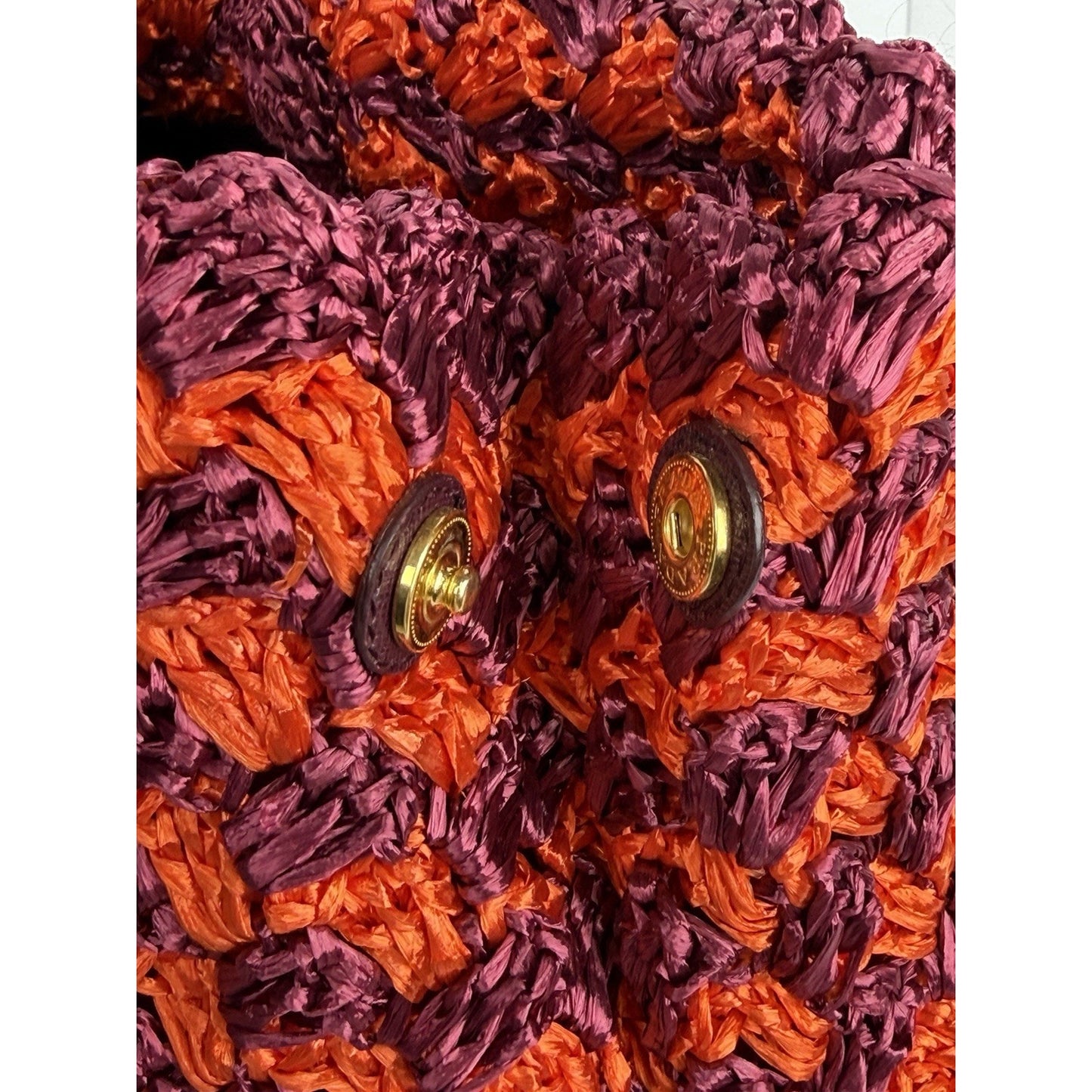 Prada Raffia Crochet Tote Bag in Striped Vibrant Orange & Rich Purple S