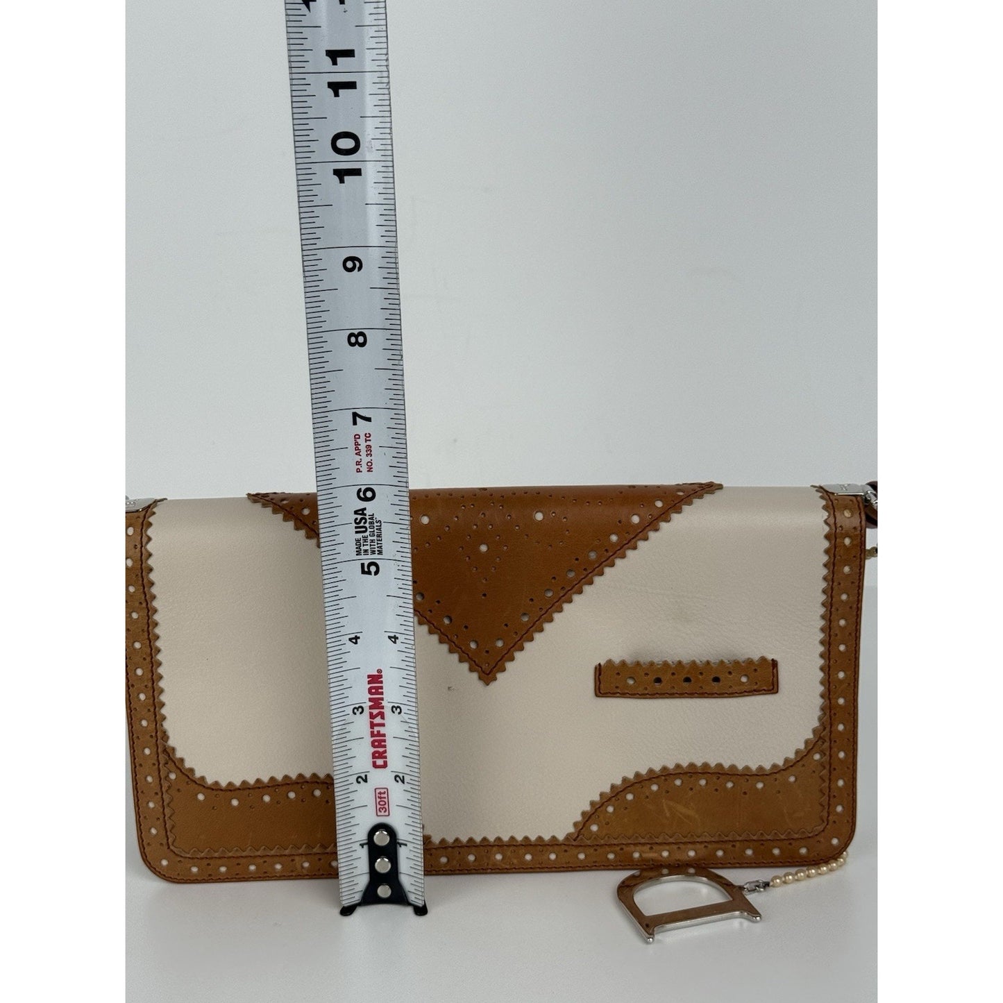 Dior Tan/Off White Brogue Leather Faux Pearl D’Trick Baguette Bag