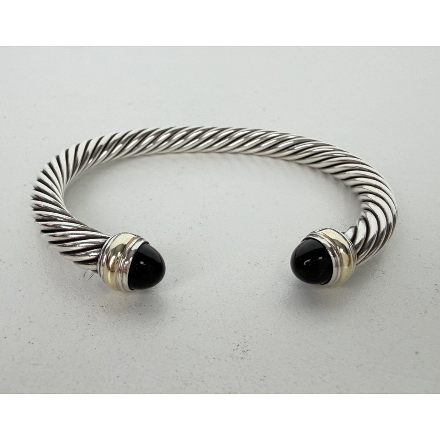 David Yurman Cable Bracelet 7mm Large in Sterling Silver & 14K Yellow Gold Onyx
