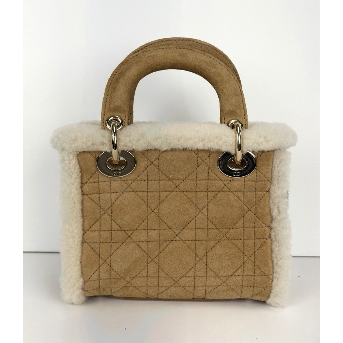 Christian Dior Mini Lady Dior Handbag Beige Cannage Suede with Shearling 2025 F3