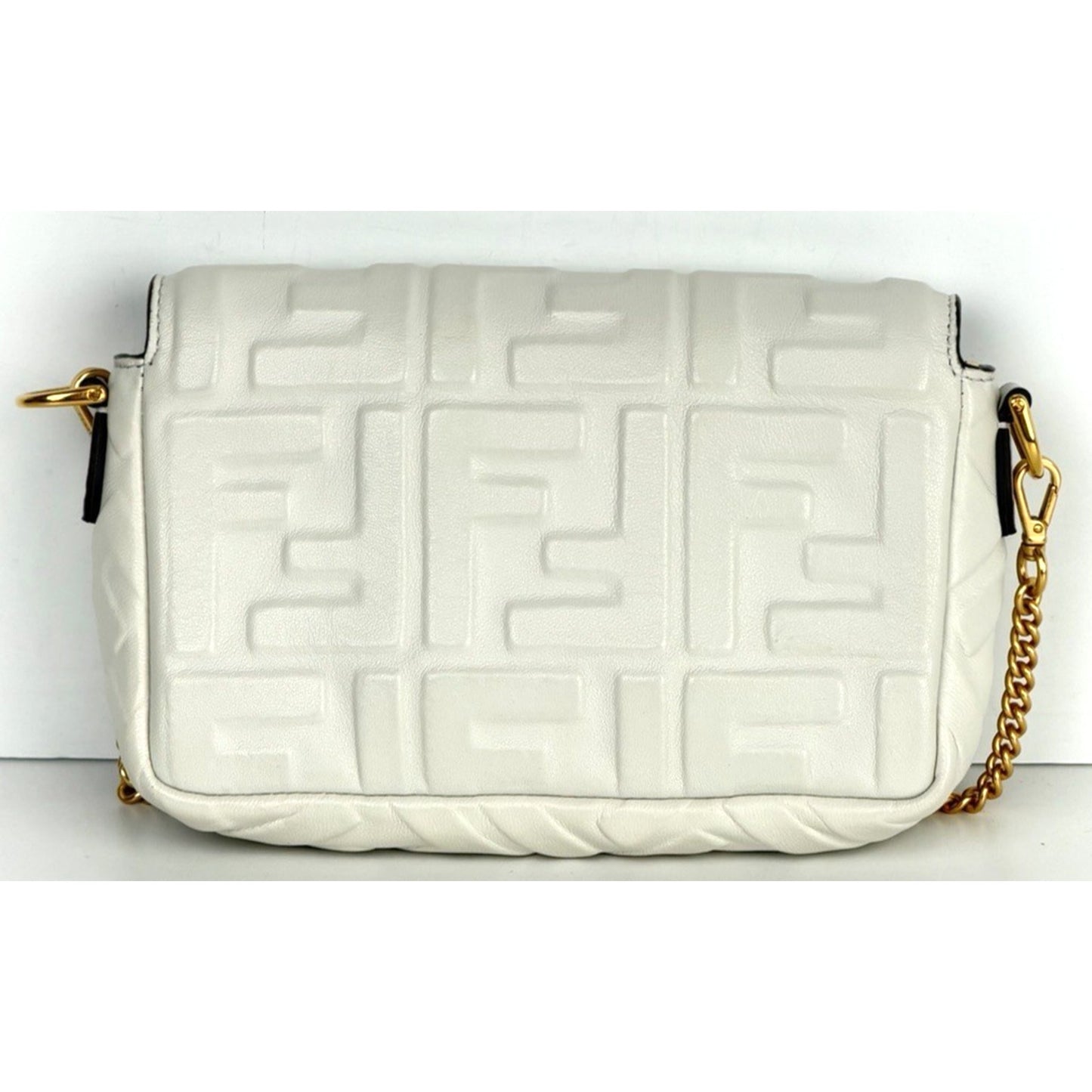 Fendi Baguette Mini Bag in White Calfskin Leather Gold Hardware D-7