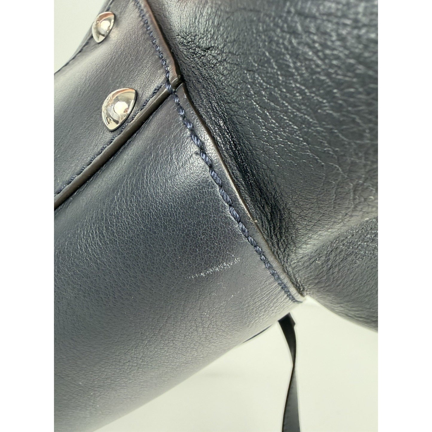 Fendi Ruffle Peekaboo By The Way Tote Bag Regular in Navy Blue Leather S-18