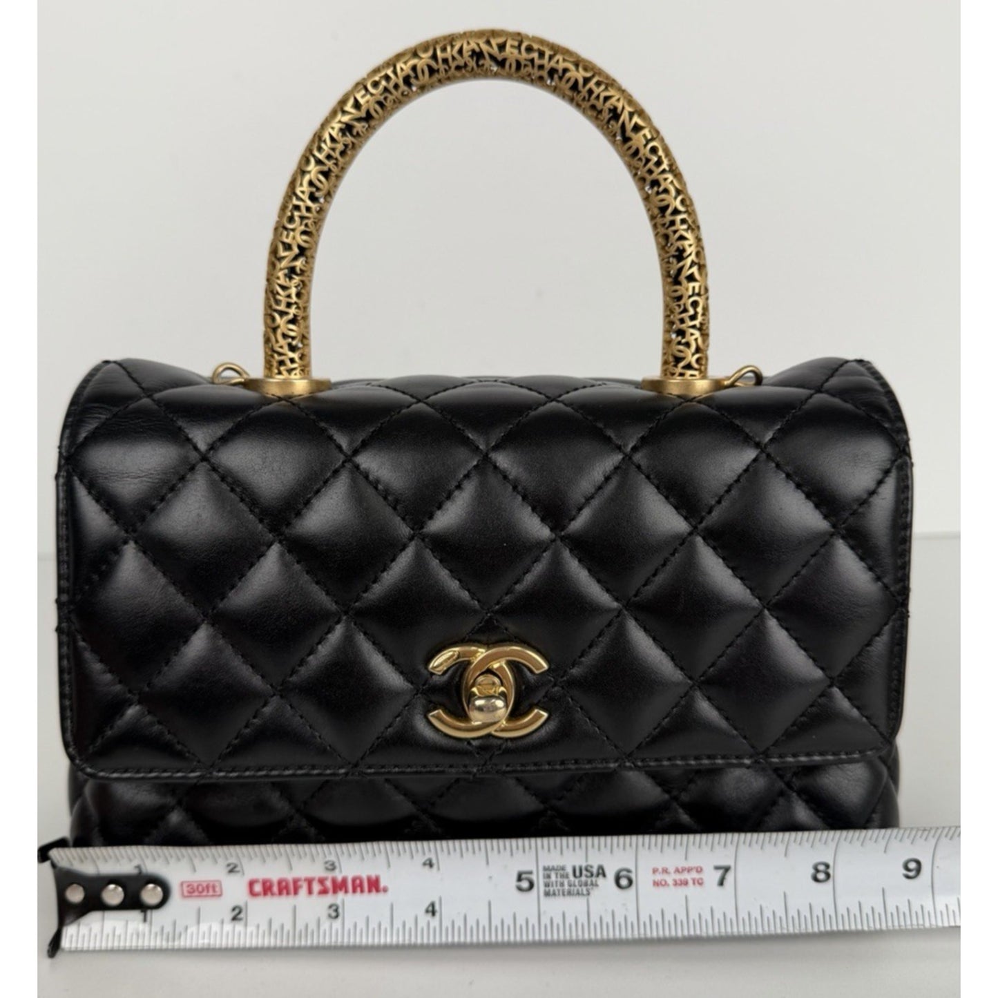 Chanel Coco Top Handle Mini Bag in Black Quilted Calfskin Leather NFC U-3