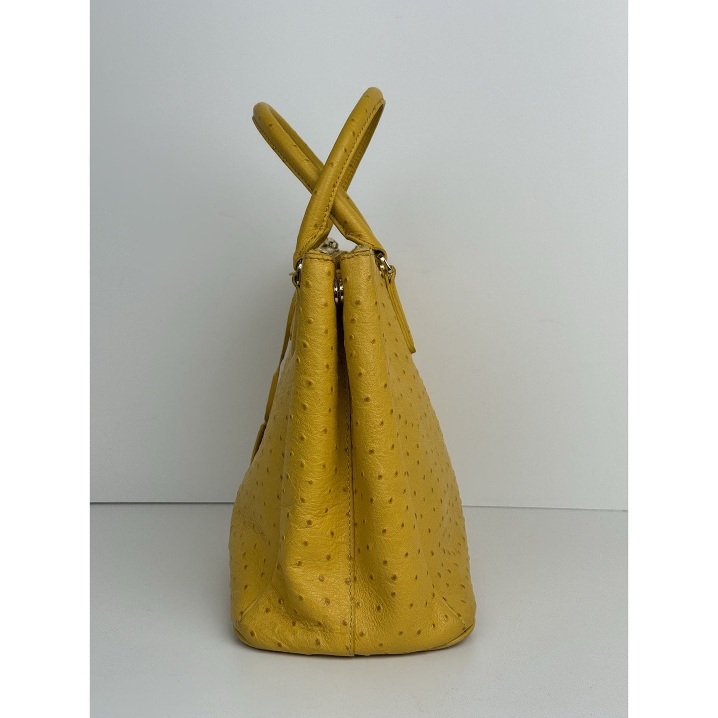 Prada Struzzo Lux Medium Galleria Double-Zip Tote in Mustard Yellow Ostrich Leater
