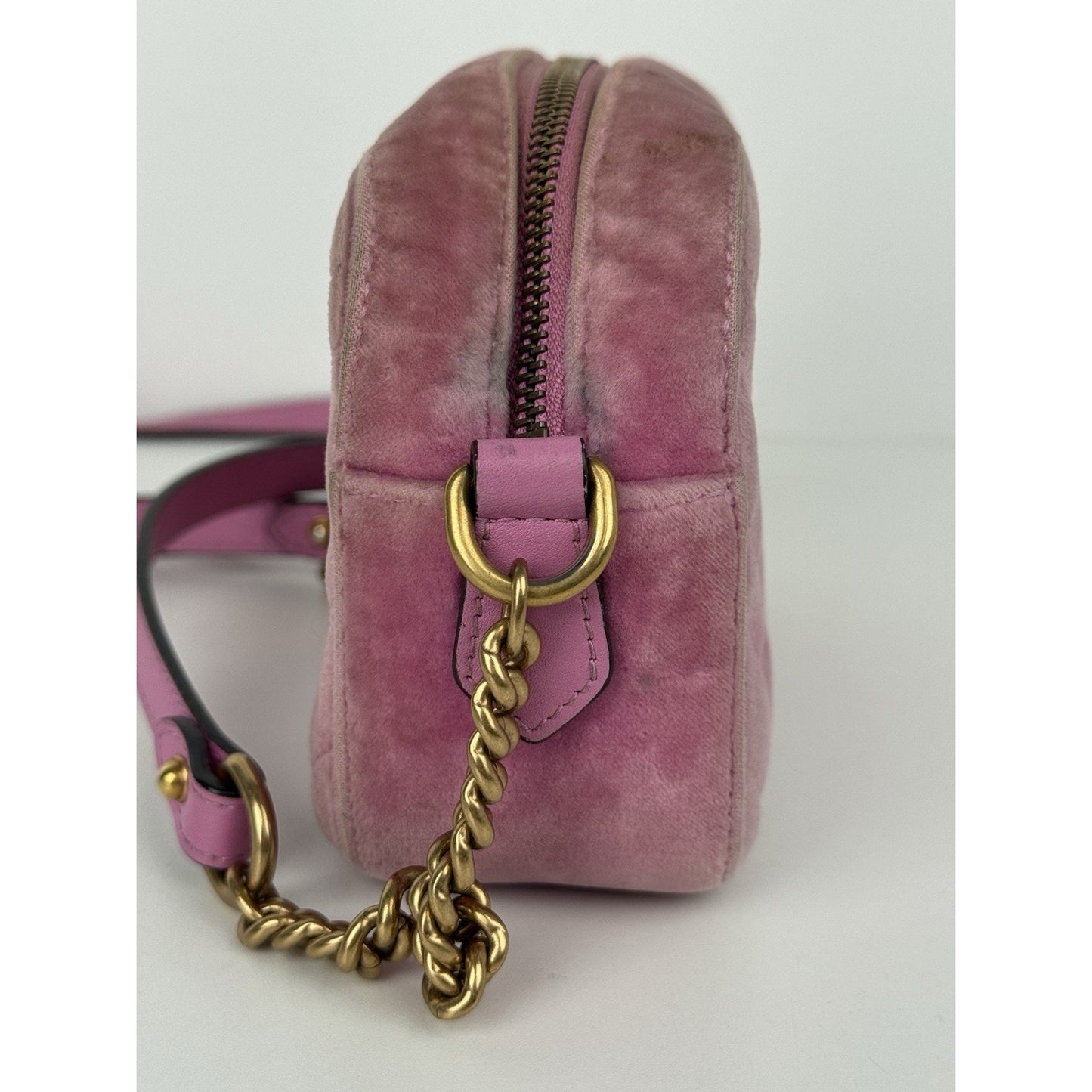GUCCI Shoulder Bag GG Marmont Velvet Quilted Velour Pink