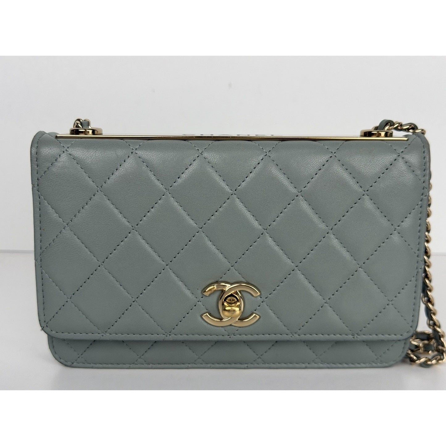 Chanel Lambskin Quilted CC Pearl Crush Wallet on Chain in Grey NFC E2