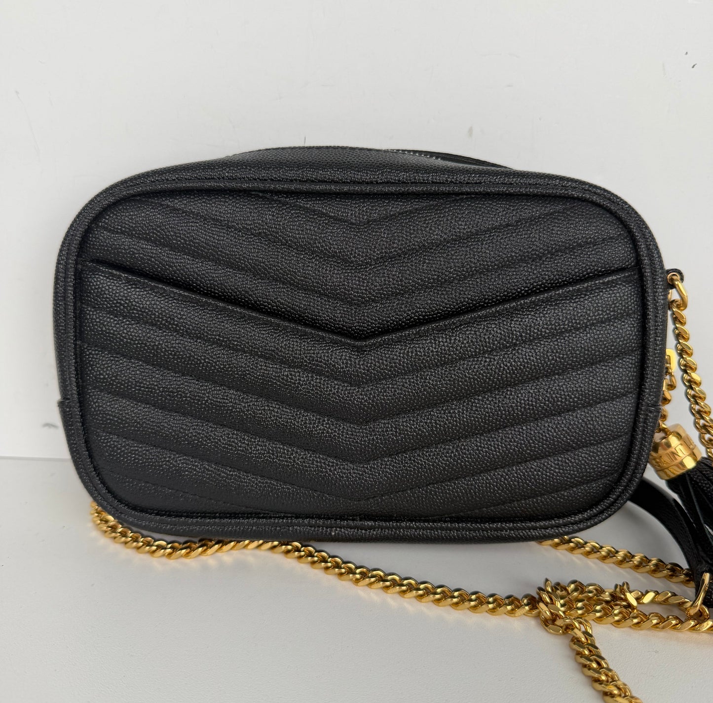 Saint Laurent Lou Camera Bag Mini in Black Grain De Poudre Leather YS-11