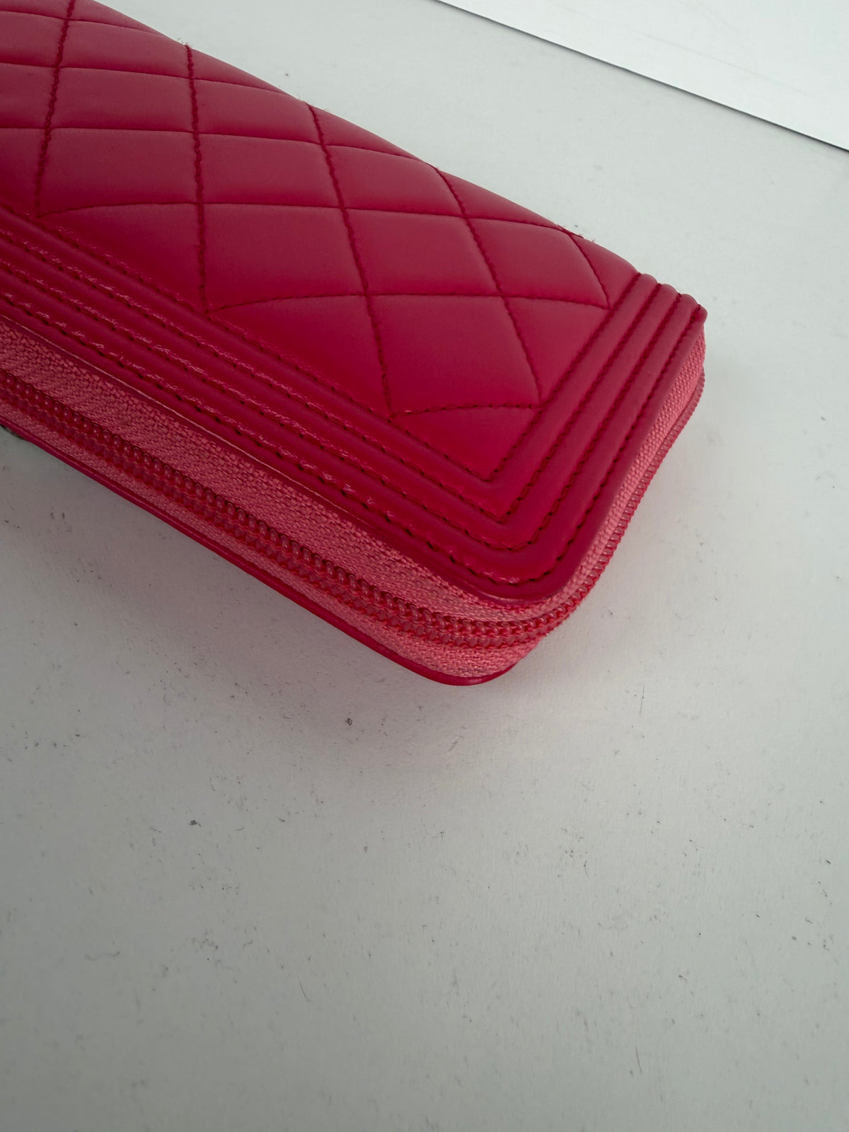 Chanel Boy Zip Around Wallet in Pink Quilted Lambskin Leather K3