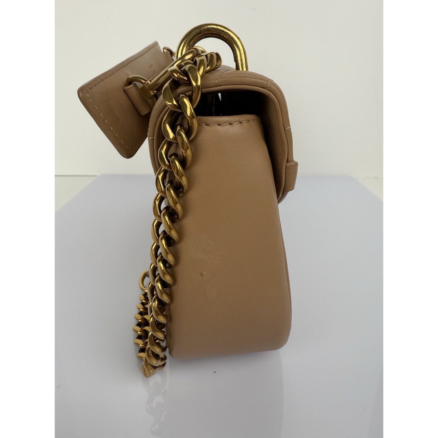 LOUIS VUITTON Beige Leather New Wave Chain Strap MM Noisette Shoulder Bag