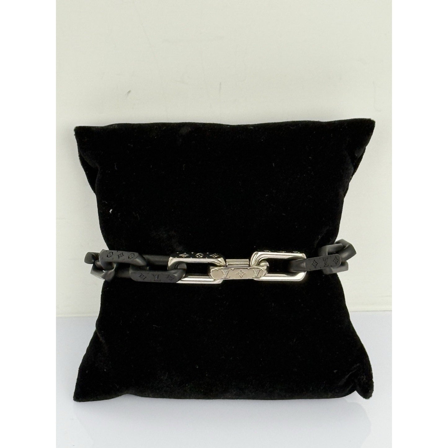 Louis Vuitton Monogram Chain Bracelet Stainless Steel Silver & Black M00687 LE02