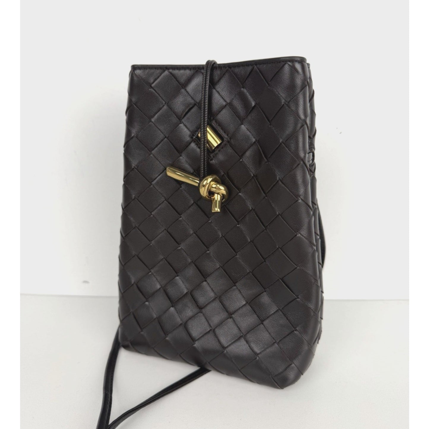 Bottega Veneta Andiamo Phone Pouch Bag in Dark Brown Intrecciato Leather NFC S08