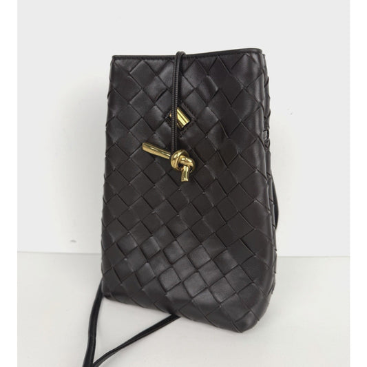 Bottega Veneta Andiamo Phone Pouch Bag in Dark Brown Intrecciato Leather NFC S08