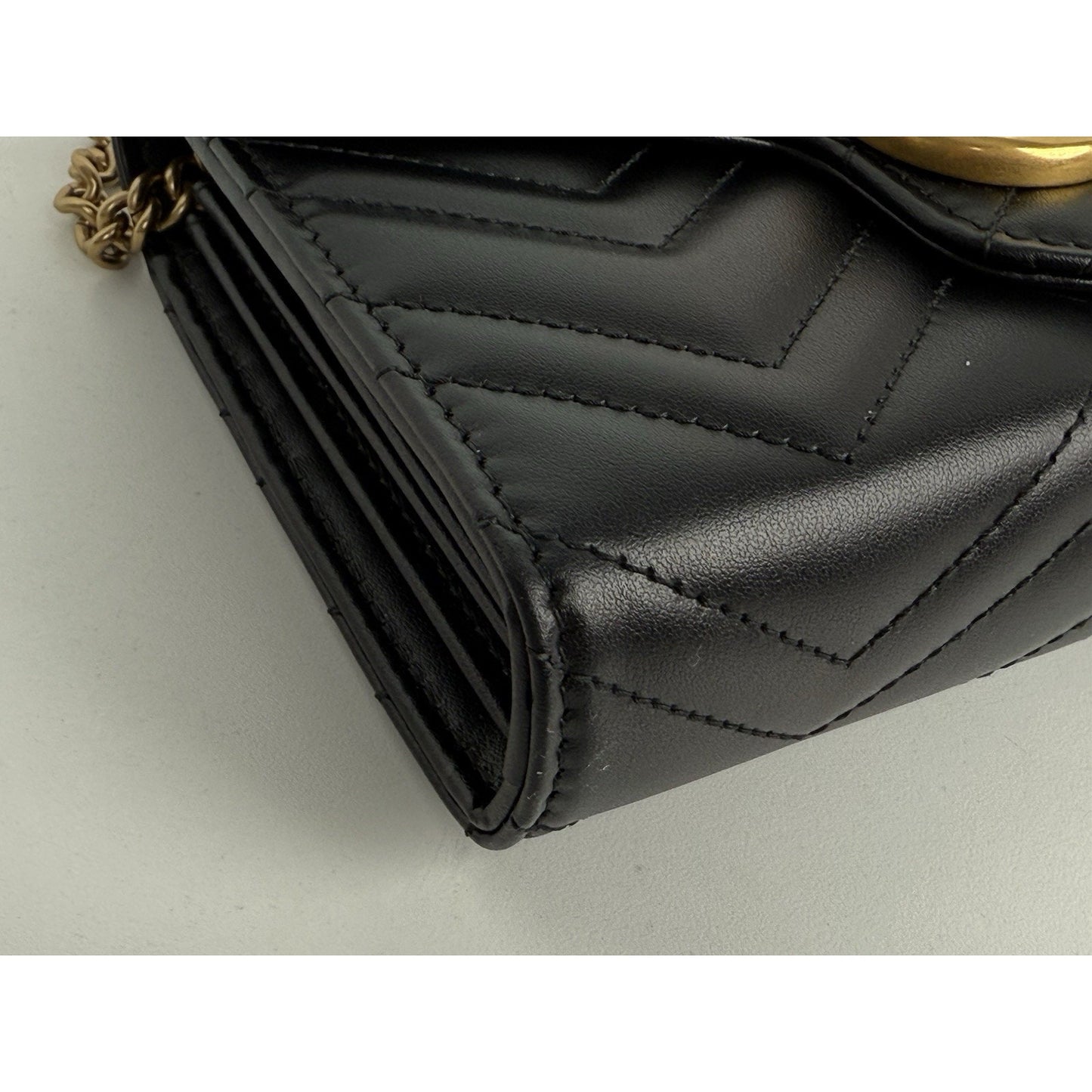 Gucci GG Marmont Black Matelassé Leather Shoulder Bag with Gold Chain