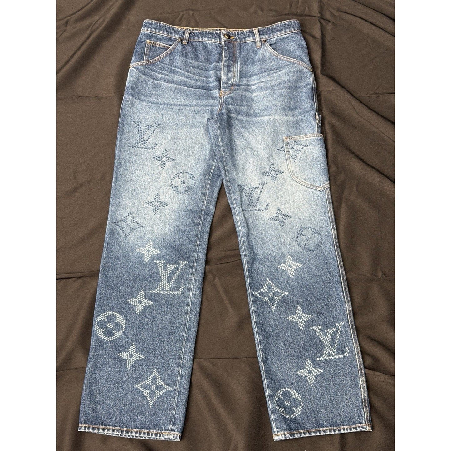 Louis Vuitton Monogram Denim Workwear Pants for Men in 34 Size
