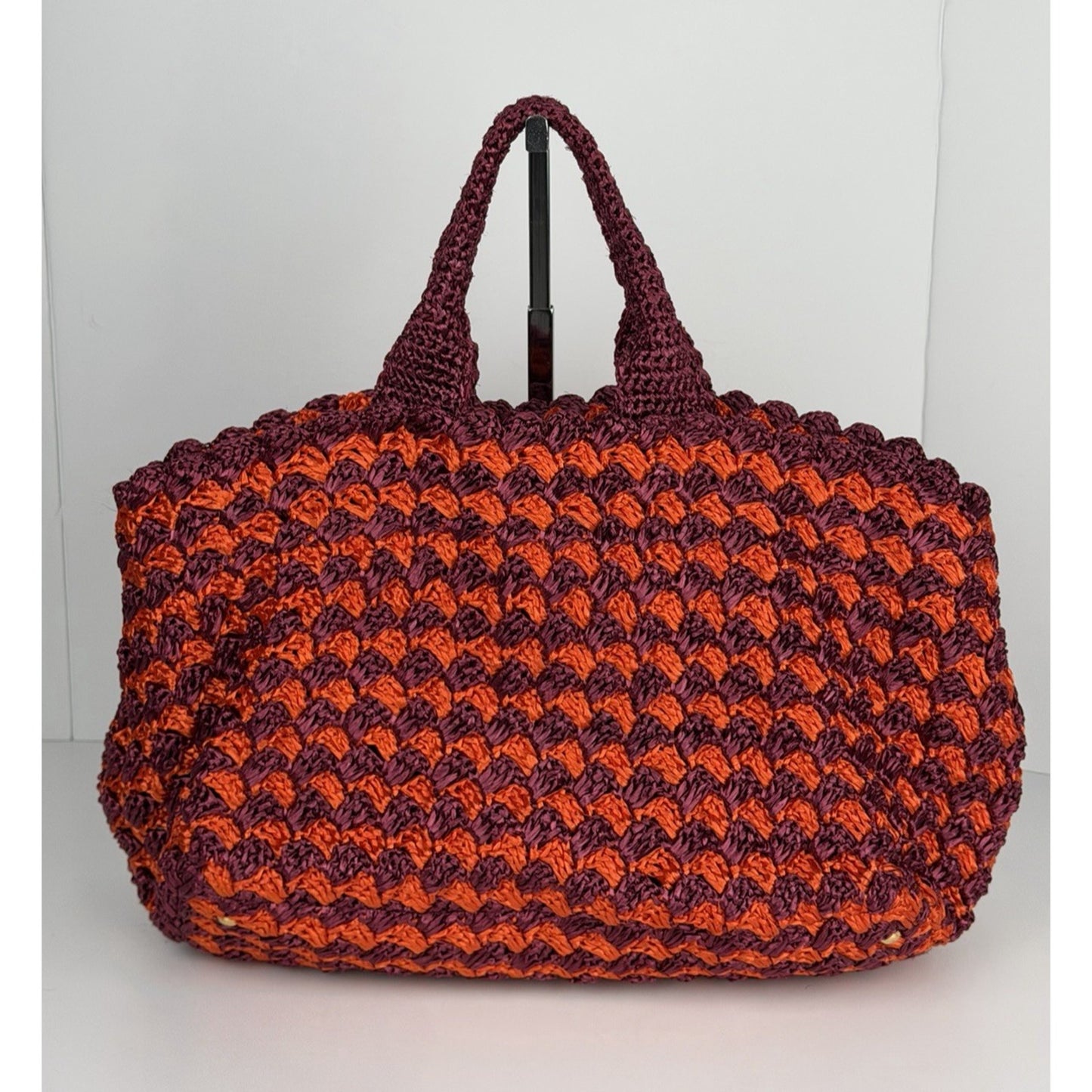 Prada Raffia Crochet Tote Bag in Striped Vibrant Orange & Rich Purple S